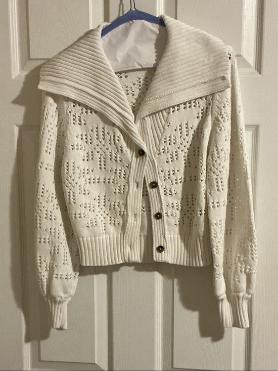 Cleobella Sweaters - Cleobella Cream Open-Knit Button Cardigan with Wide Collar